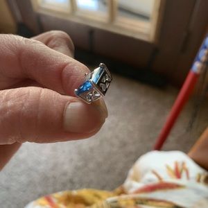 Simple silver color earrings with blue stone!